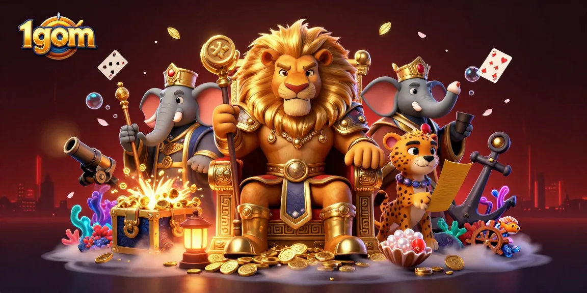 1gom players strategizing their winning bets amidst royalty-themed 3D casino illustration.