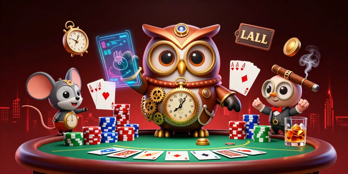 Experience thrilling poker gameplay at vipph with a steampunk owl and vibrant casino elements.