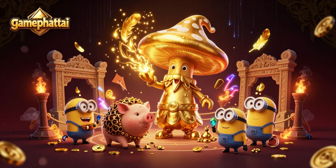 Experience the excitement of gamephattai with a vibrant, dynamic illustration of wins and treasures.