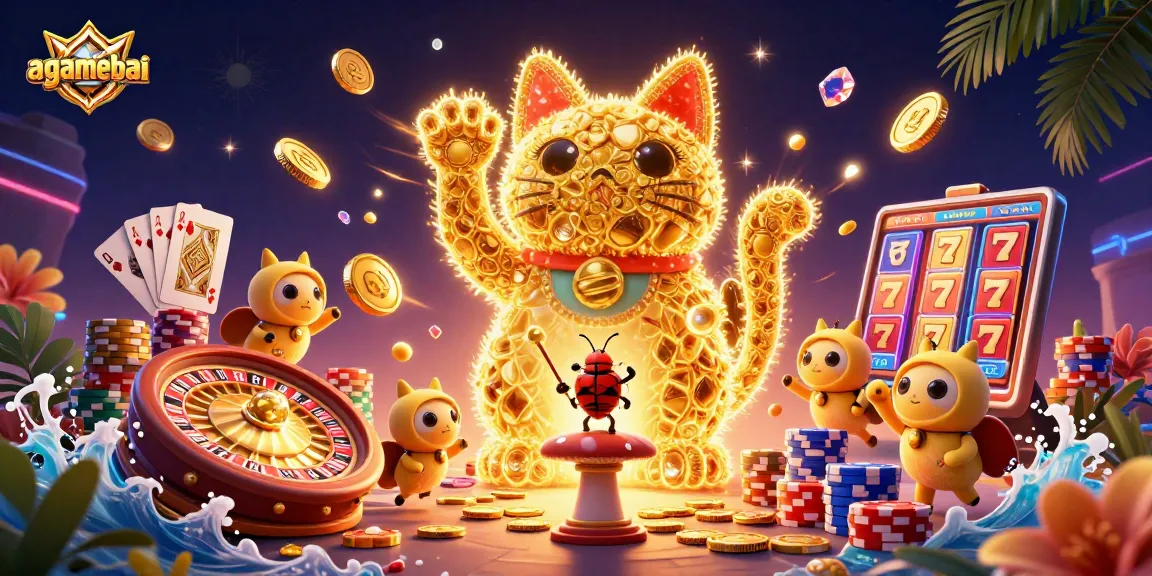 Experience the vibrant excitement of agamebai with a dazzling lucky cat and dynamic casino elements.