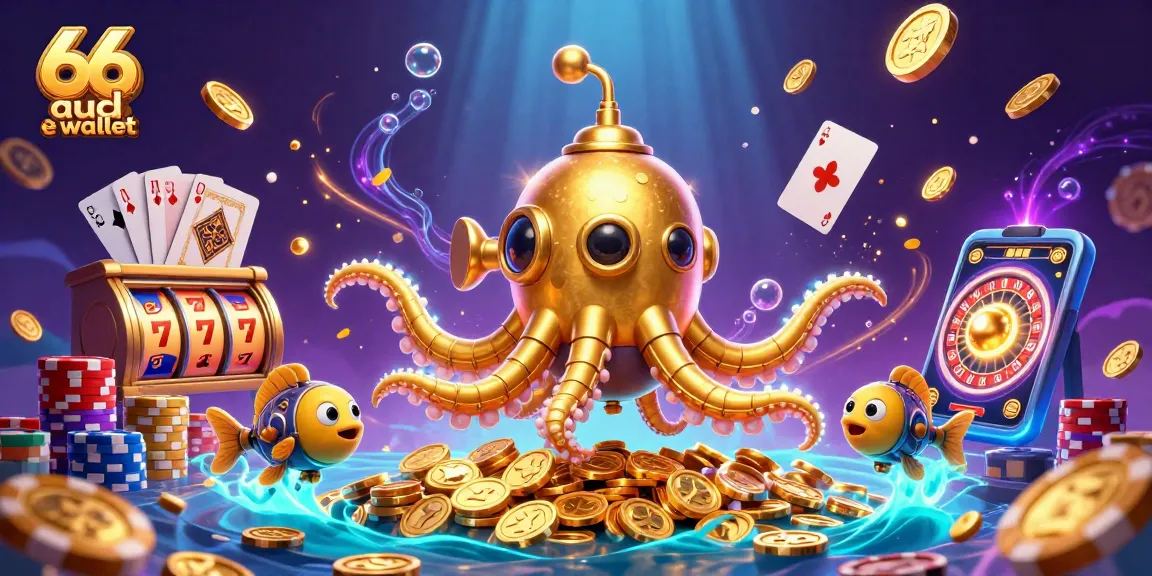 Experience dynamic slots with 66 aud e wallet offerings in a vibrant, colorful casino scene.