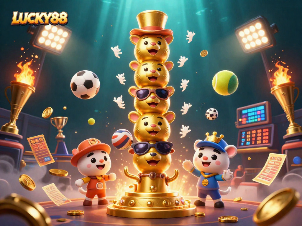 Engage with LUCKY88 excitement through this dynamic 3D casino sports illustration.