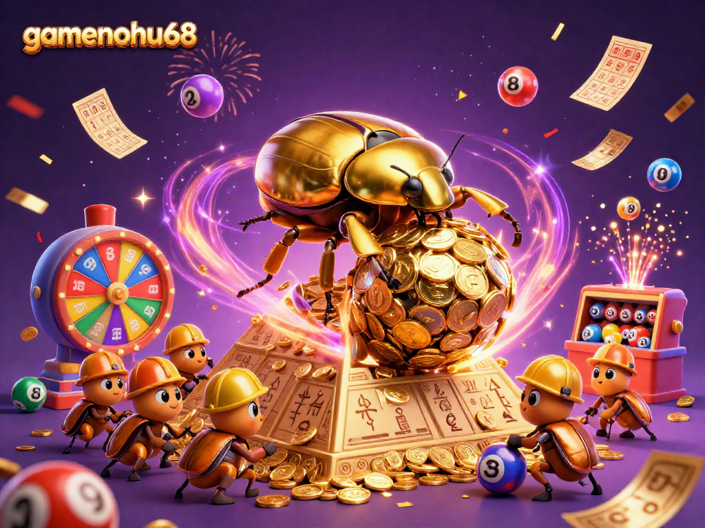 Engage with gamenohu68's vibrant bingo world featuring golden coins and dynamic lottery elements.