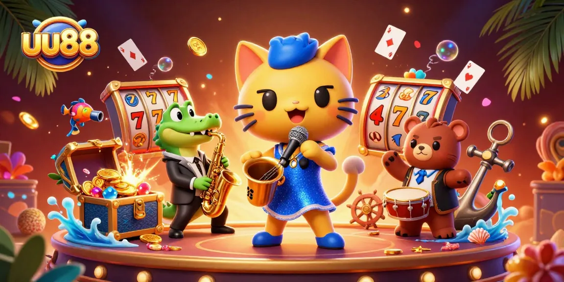 Experience thrilling wins at uu88 with vibrant game characters on a lively casino stage.