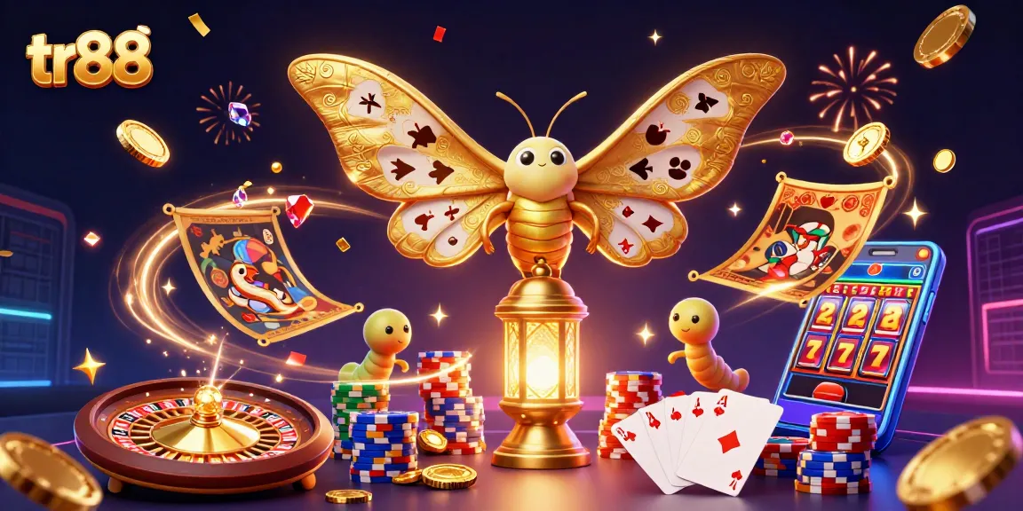 tr88 showcases a vibrant casino scene with an atlas moth and casino elements, perfect for gaming.