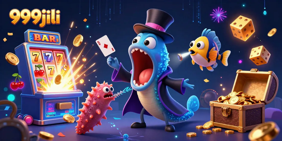 Experience 999jili magic as a gulper eel performs card tricks in a dazzling casino scene.