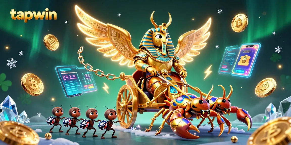 Engage with tapwin's immersive casino experience featuring a golden pharaoh beetle and crypto elements.