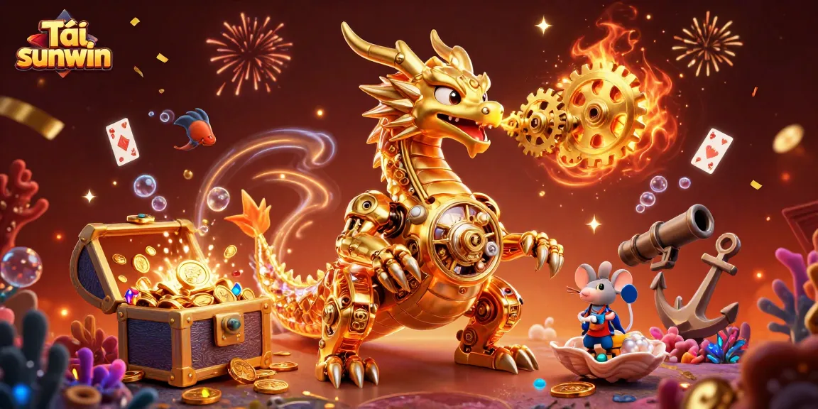 Tải sunwin for exciting gaming experiences featuring a golden dragon and underwater treasures.