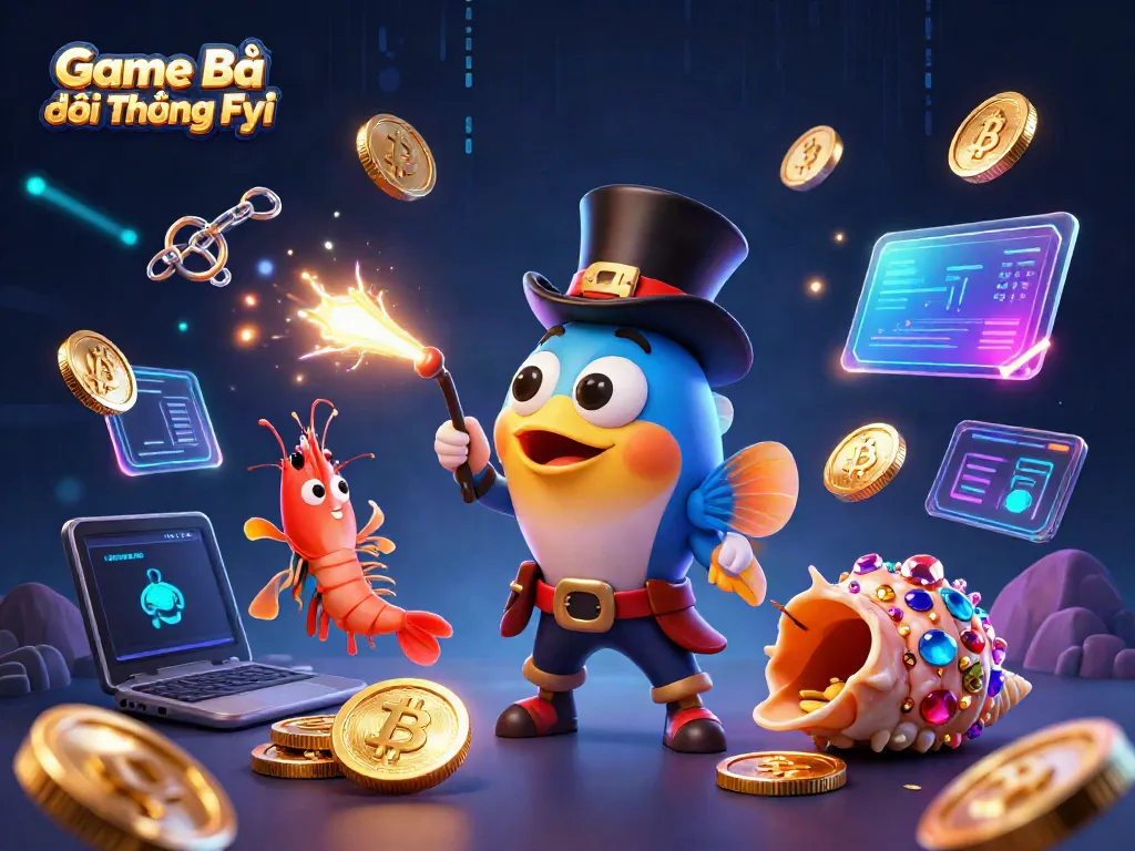 Engage in thrilling gameplay with Game Bài Đổi Thưởng Fyi, featuring unique underwater characters and vibrant casino elements.