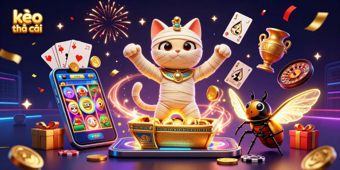 Experience thrilling kèo nhà cái moments in this dynamic 3D casino illustration featuring an Egyptian mummy cat.
