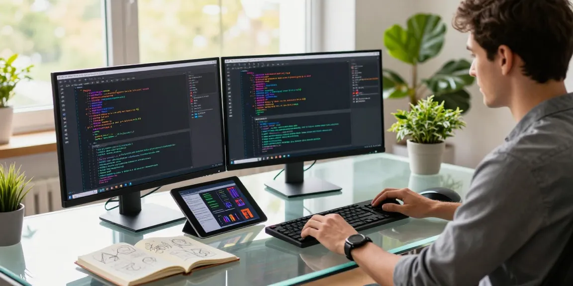 Programmer working on instant indexing solutions at a modern tech workspace.