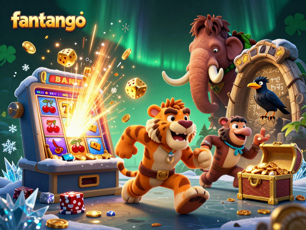 Experience the excitement of fantango with a whimsical prehistoric casino scene featuring engaging characters and vibrant game action.