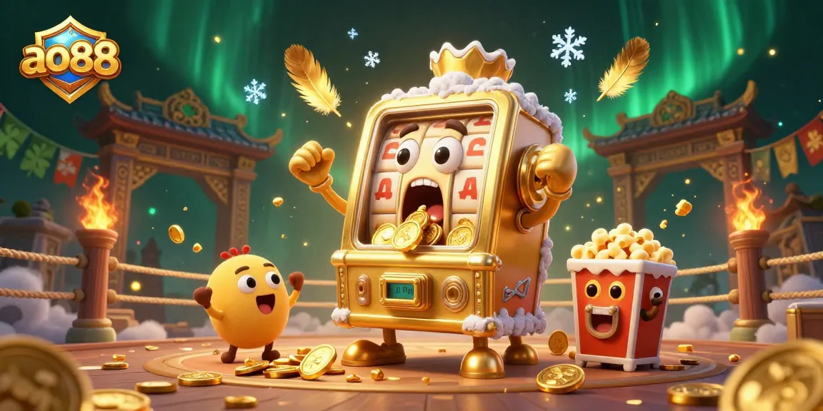 Join the excitement at ao88 as the golden slot machine hits the jackpot, showering coins!