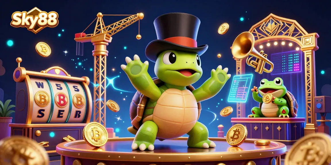 Experience the thrill of Sky88 with vibrant slot reels and dynamic characters at a casino speakeasy.
