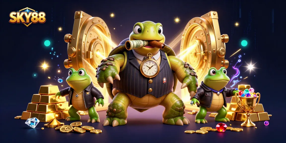 Experience thrilling slots and games at SKY88 with our vibrant casino illustration featuring unique characters.