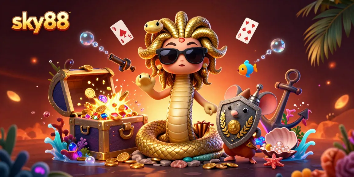 Experience sky88's thrilling casino excitement with friendly characters and vibrant game elements.
