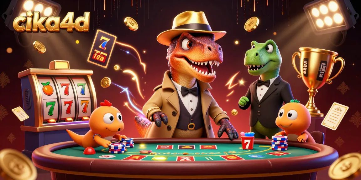 Engage in thrilling gameplay with cika4d, featuring a cartoon velociraptor at a vibrant blackjack table.