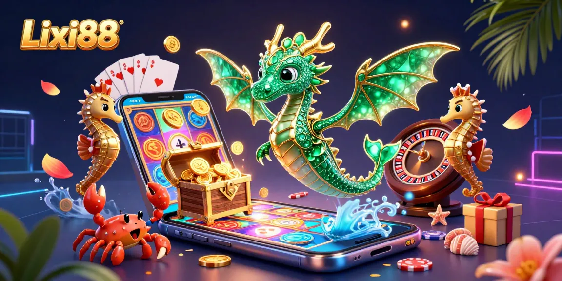 Lixi88 offers exciting gaming experiences with vibrant visuals showcasing the sea dragon and slot games.