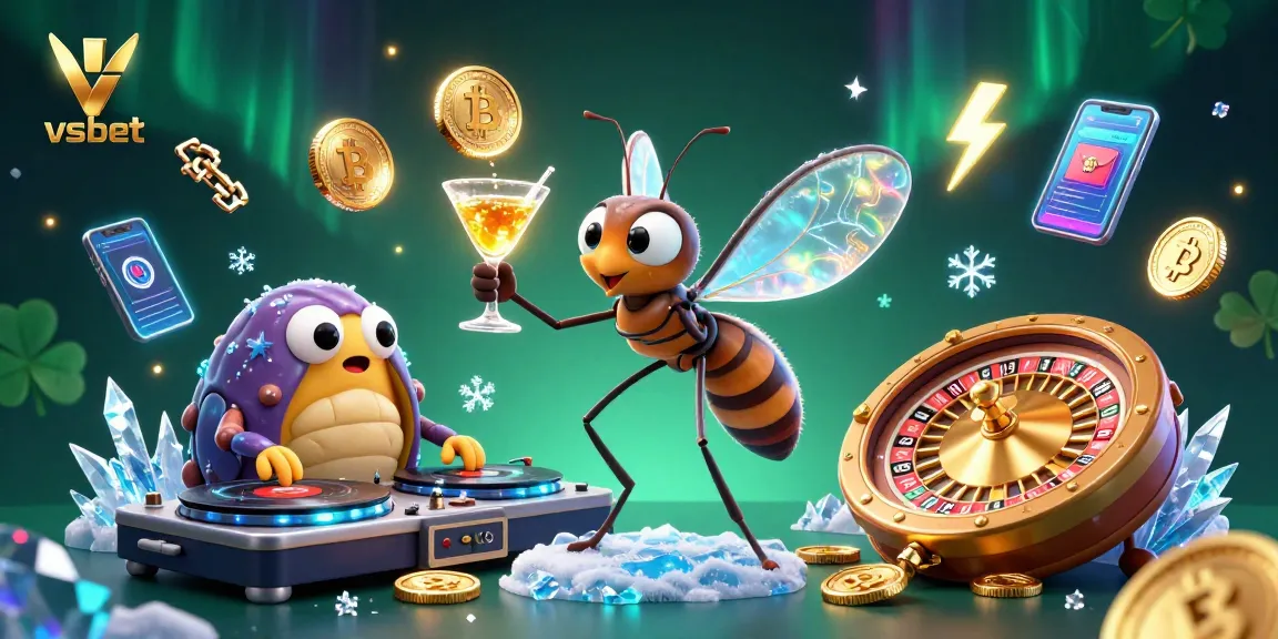 Experience thrilling gameplay with vsbet's animated casino mascot and golden roulette wheel.