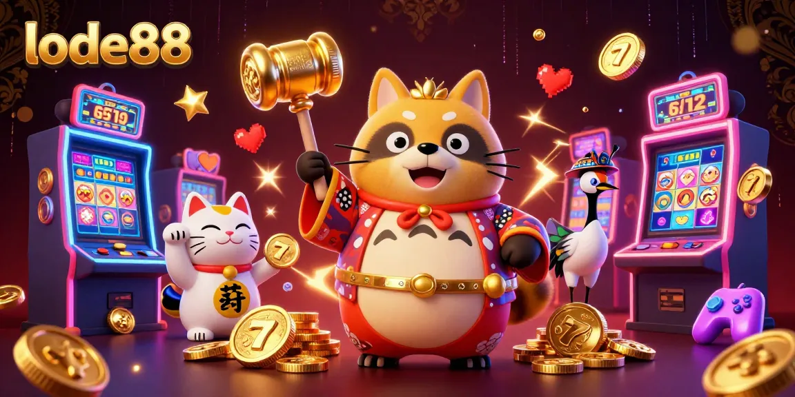 Experience thrilling winnings at lode88 with a vibrant casino scene featuring animated characters and slot machines.