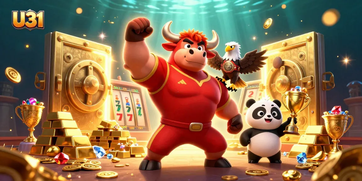 U31 players capturing golden treasures and jackpot wins in a vibrant casino scene.
